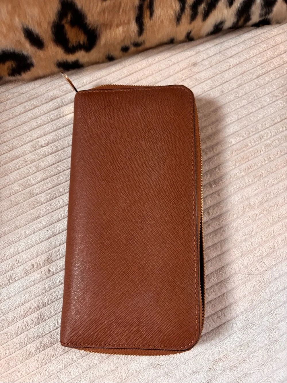 Michael Kors Tan Brown Zip Wallet with Gold Logo